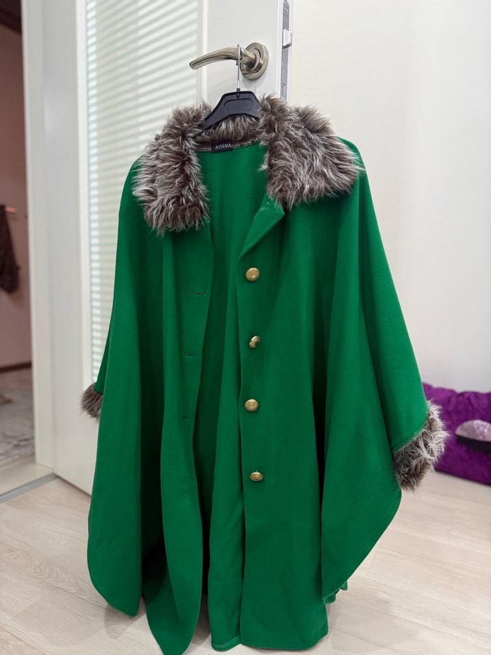 Kürklü Yeşil Kadın Uzun Kaban - Görsel 2