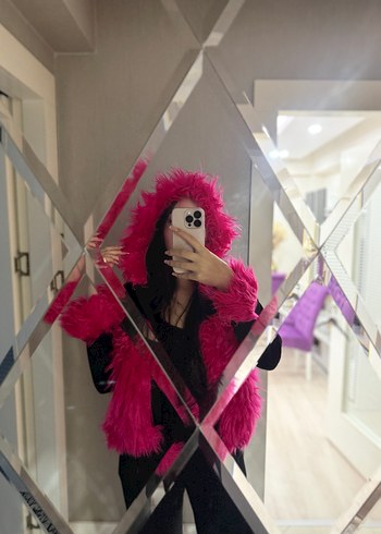 Pembe Kürk ceket M/L beden - Görsel 3