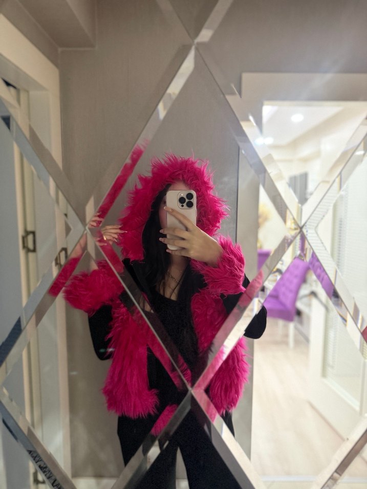 Pembe Kürk ceket M/L beden - Görsel 3