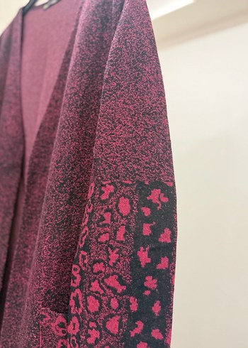 Bordo Uzun Bohem leopar Desenli Kadın hırka - Görsel 2