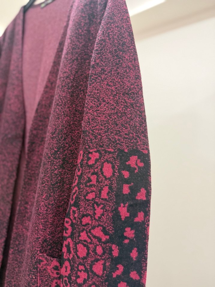 Bordo Uzun Bohem leopar Desenli Kadın hırka - Görsel 2