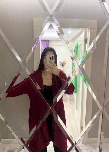 Bordo Midi Kadın Keten Kaban - Görsel 2