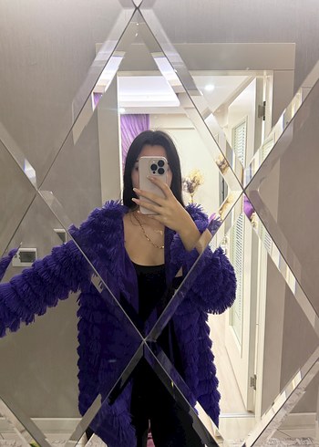 Mor Midi Kadın Kürk Ceket - Görsel 2