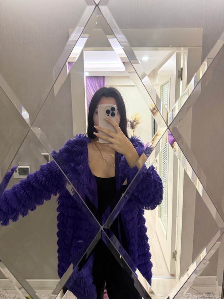 Mor Midi Kadın Kürk Ceket - Görsel 2