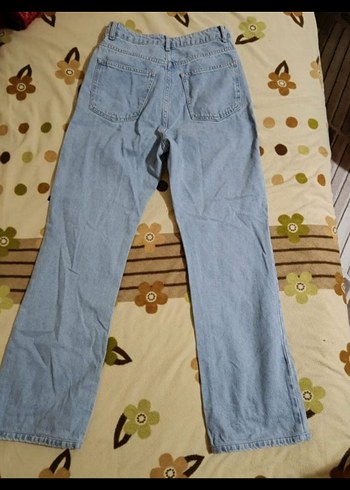 Düğmeli Mavi Kadın Denim Pantolon