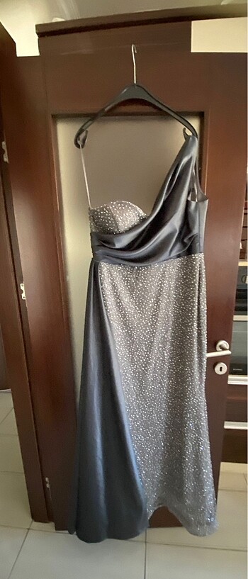 tül taşlı tel omuz abiye - Görsel 8