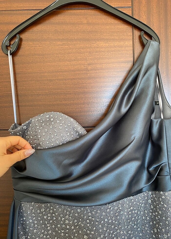 tül taşlı tel omuz abiye - Görsel 3