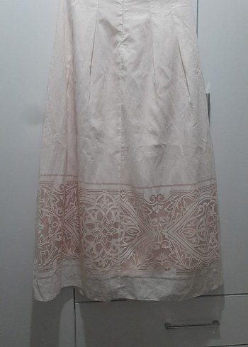 Nakışlı Beyaz Uzun Keten Etek buluz  takım 1 defa giyildi - Görsel 2
