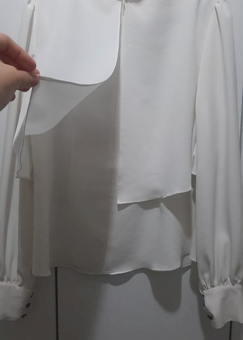 Nakışlı Beyaz Uzun Keten Etek buluz  takım 1 defa giyildi - Görsel 6