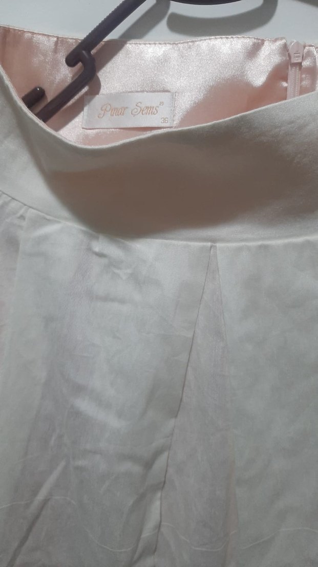 Nakışlı Beyaz Uzun Keten Etek buluz  takım 1 defa giyildi - Görsel 4