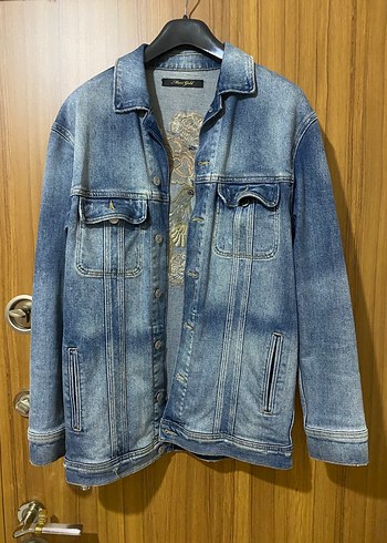 m Beden Nakışlı Mavi Kadın Denim Ceket