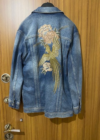 Nakışlı Mavi Kadın Denim Ceket