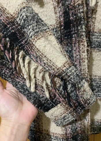 Düğmeli Kahverengi Ekose Yün Gömlek - Görsel 5