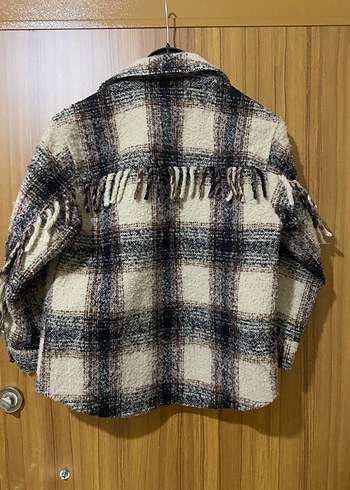 Düğmeli Kahverengi Ekose Yün Gömlek - Görsel 4