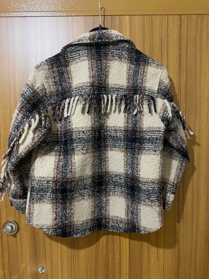 Düğmeli Kahverengi Ekose Yün Gömlek - Görsel 4