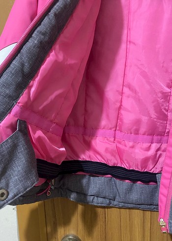 Kız Çocuk Gri-Pembe Fermuarlı Mont ve Pantolon - Görsel 5