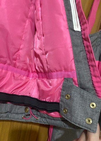 Kız Çocuk Gri-Pembe Fermuarlı Mont ve Pantolon - Görsel 9