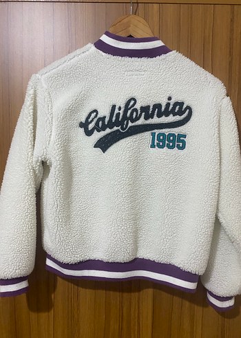 Beyaz Peluş Ceket, Baskılı, Rahat Kesim - Görsel 3