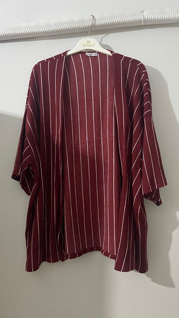 Bordo Çizgili Bornoz Normcore Stil - Görsel 2