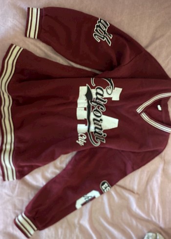 Bordo Baskılı Fermuarlı Sweatshirt