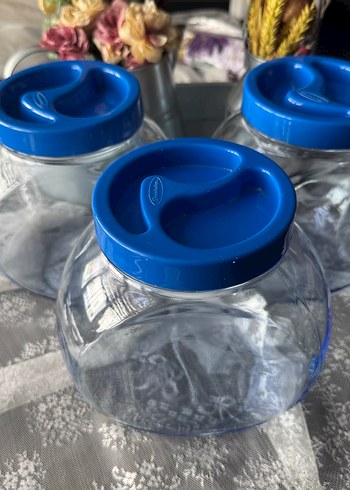 Mavi Kapaklı Renkli Cam Saklama Kavanozları - Görsel 2