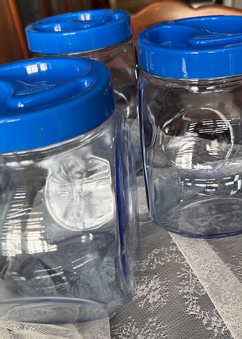 Mavi Kapaklı Renkli Cam Saklama Kavanozları - Görsel 3