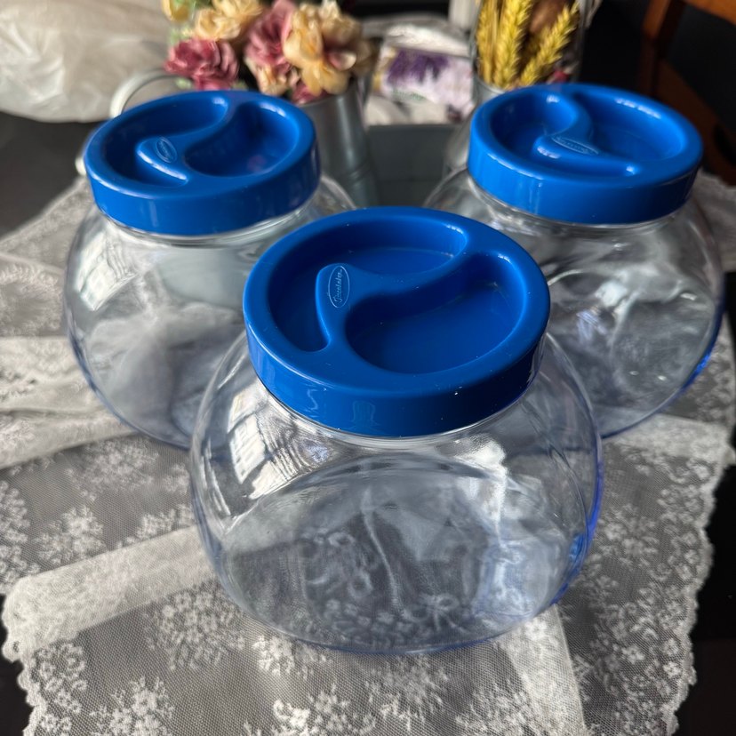 Mavi Kapaklı Renkli Cam Saklama Kavanozları - Görsel 2