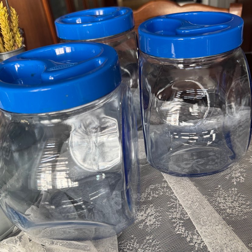 Mavi Kapaklı Renkli Cam Saklama Kavanozları - Görsel 3