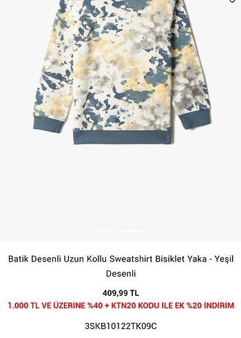 Gri Batik Desenli Uzun Kollu Sweatshirt erkek çocuk 9 yaş