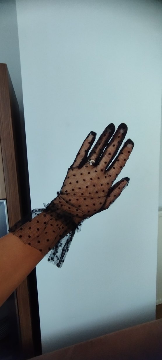 Dantel Detaylı Siyah Gotik Kadın Eldiveni sıfır ürün - Görsel 3