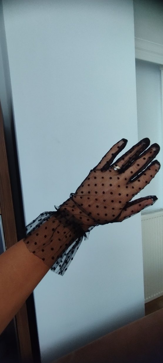 Dantel Detaylı Siyah Gotik Kadın Eldiveni sıfır ürün - Görsel 4