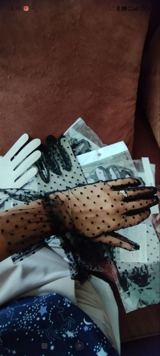 Siyah Puantiyeli Dantel Kadın Eldiven sıfır ürün - Görsel 2