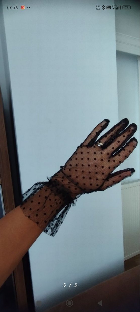 Siyah Puantiyeli Dantel Kadın Eldiven sıfır ürün - Görsel 5