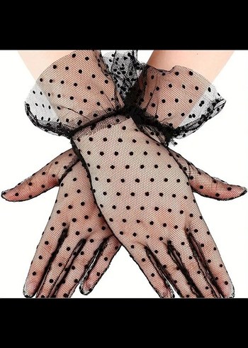 siyah vualet ve puantiyeli tül eldiven sıfır ürünler - Görsel 2
