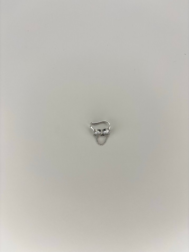 Parlak Kurdele Detaylı Sarkıntılı Zincir ve Yıldızlı earcuff - Görsel 3