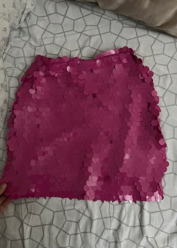Pullu Koyu Pembe Mini Etek