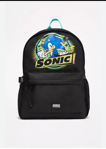Sonic Figürlü Siyah Çocuk Sırt Çantası