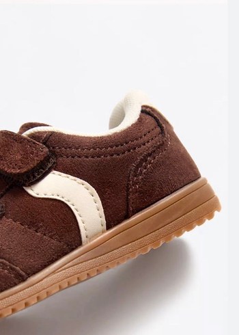 28 numara Çocuk Süet Kahverengi Cırt Cırtlı Spor Ayakkabı - Görsel 2