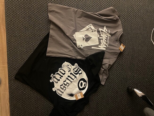 Stussy orjinal etiketli siyah gri oversize tshirt