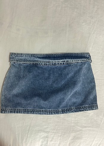 Bershka Kemerli Mavi düşük bel Mini Etek
