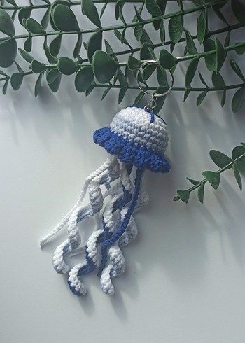 Mavi Beyaz Örgü Denizanası Anahtarlık - Görsel 2