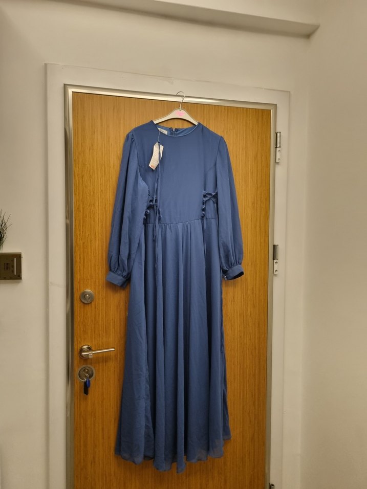 Uzun Kollu Mavi  Salaş Elbise - Görsel 2