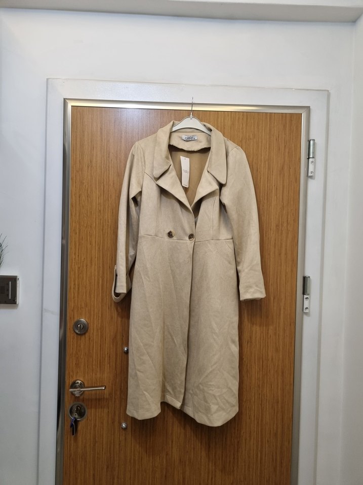 Bej Uzun Süet Kadın Trençkot - Görsel 3