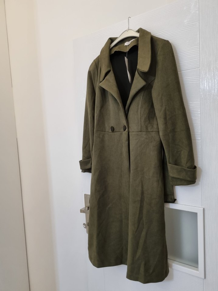 Kadın Haki Süet Uzun Trençkot - Görsel 2