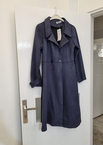 Navy Süet Uzun Kadın Trençkot - Görsel 2