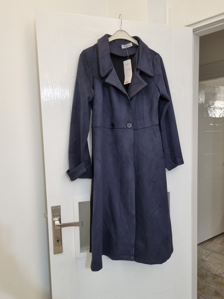 Navy Süet Uzun Kadın Trençkot - Görsel 2