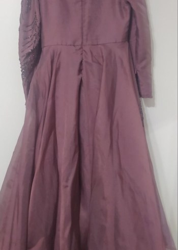 Uzun Kollu Mor İşlemeli Kadın Abiye - Görsel 3