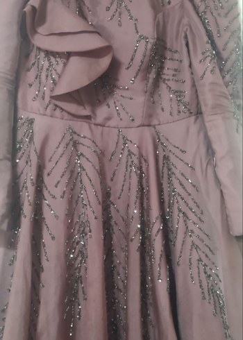 Uzun Kollu Mor İşlemeli Kadın Abiye - Görsel 2