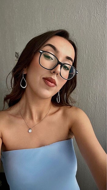Bershka şık saten bebe mavisi elbise