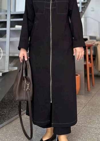 Kadın Siyah Uzun Deri Fermuarlı